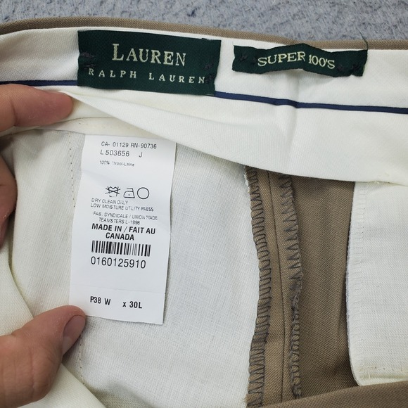 Lauren Ralph Lauren Dress Pants Mens 38x30 Tan Wool Super Loo's Pleated Front - Picture 9 of 10